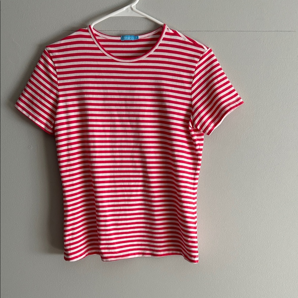 J. McLaughlin Red and White Striped Top. Med. cotton/modal/spandex